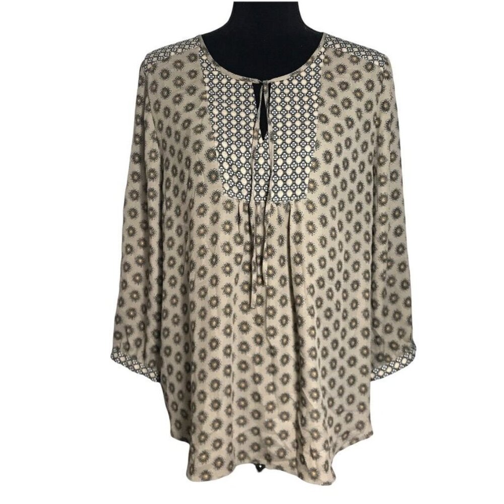 NYDJ Geometric Print Tie Front 3/4 Sleeve Top - Size Medium